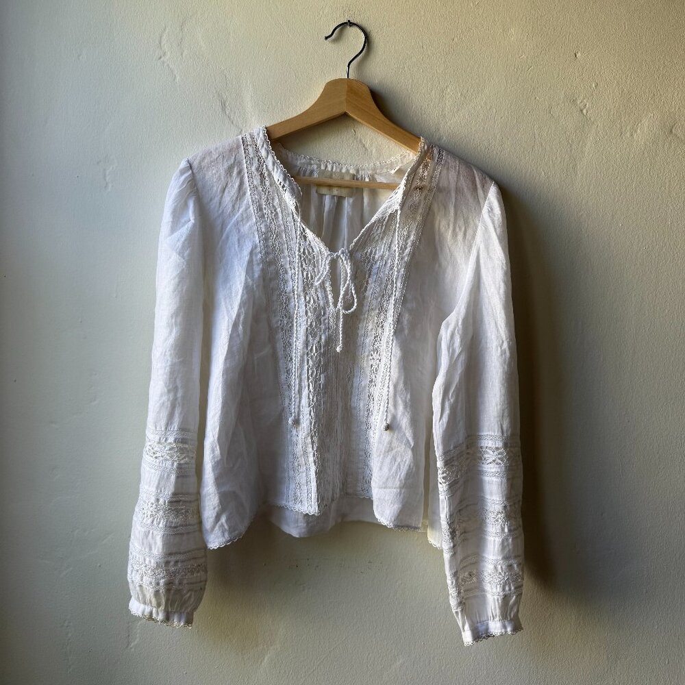 Doen, Heirloom White Crochet Long sleeve Top, Medium